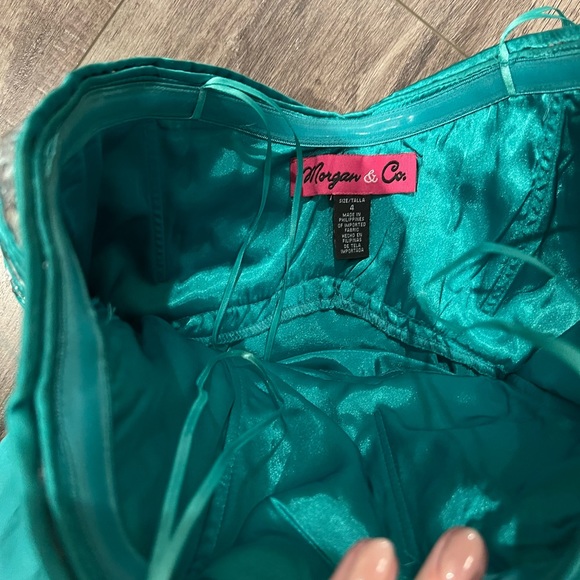 Morgan & Co Aqua Blue Sequined Strapless Evening Gown Formal Dress, Size 4 - Picture 4 of 8